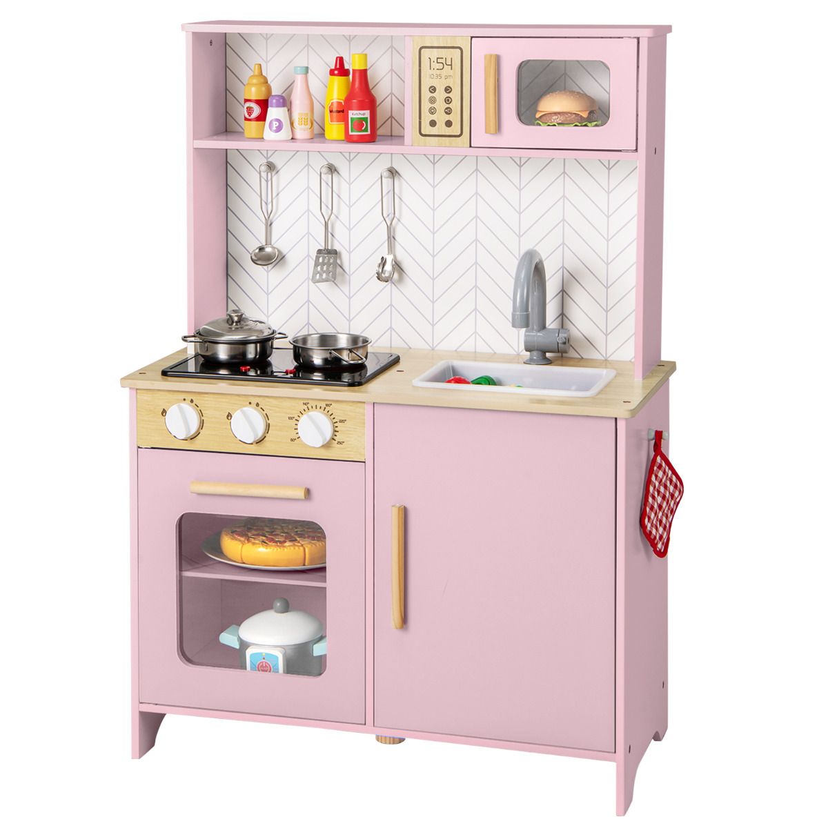 Kids Kitchen Playset with Lights and Sounds Stove Oven Sink Faucet Microwave