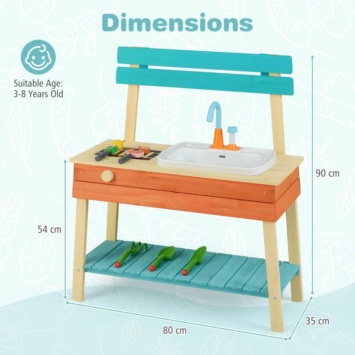 Kids Play Kitchen Set Wooden Kitchen Playset with Cooking & Gardening Accessories