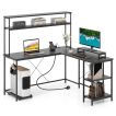 L-Shaped Gaming Desk with LED Strip and Power Outlets