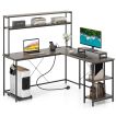 L-Shaped Gaming Desk with LED Strip and Power Outlets