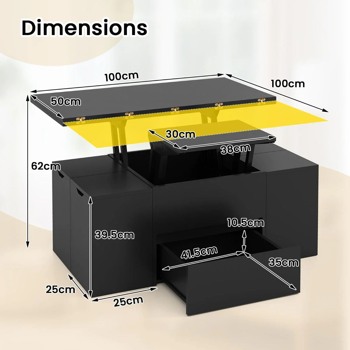 Lift Top Coffee Table with Hidden Compartment and Drawer
