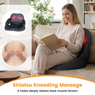 Low Back Massager with Heat Foldable Shiatsu Massage Lumber and Hip Support Seat Cushion