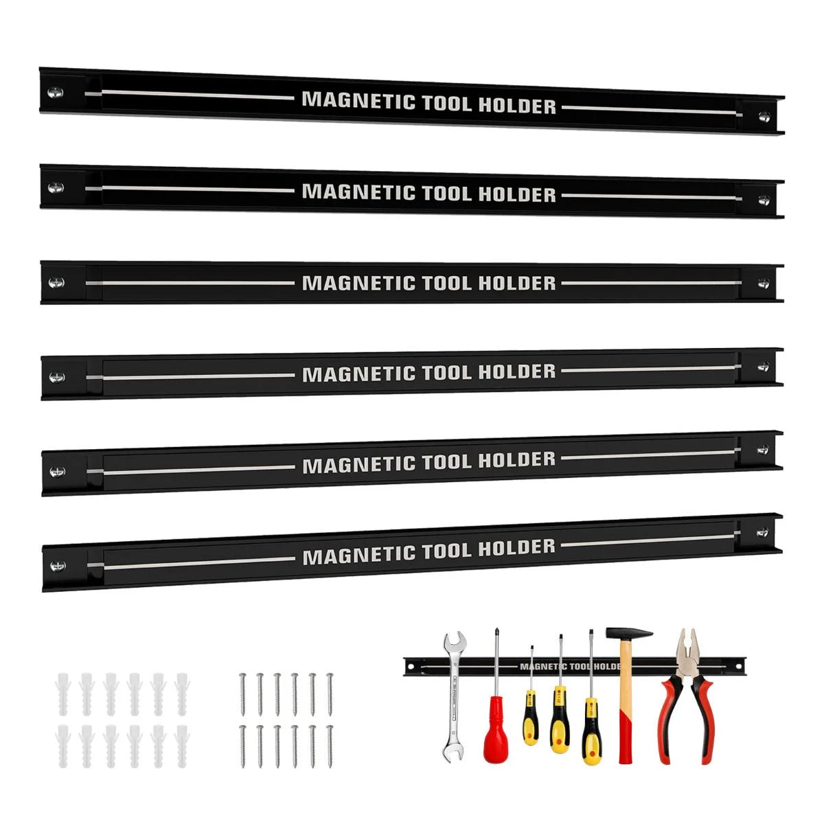 GiantexUK Set of 3/6 Magnetic Tool Holders, Heavy Duty Metal Wall Holder Strip