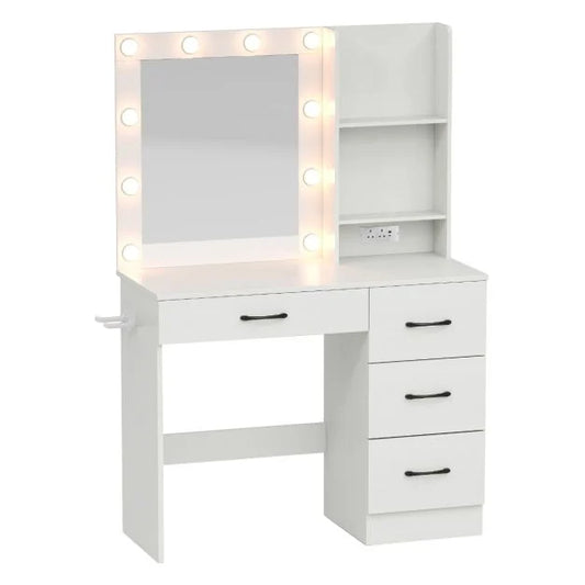 Makeup Vanity Desk Dressing Table with Mirror Lights and Charging Station
