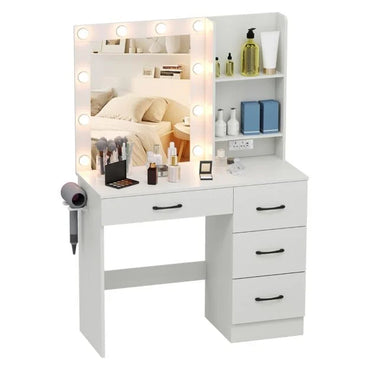 Makeup Vanity Desk Dressing Table with Mirror Lights and Charging Station