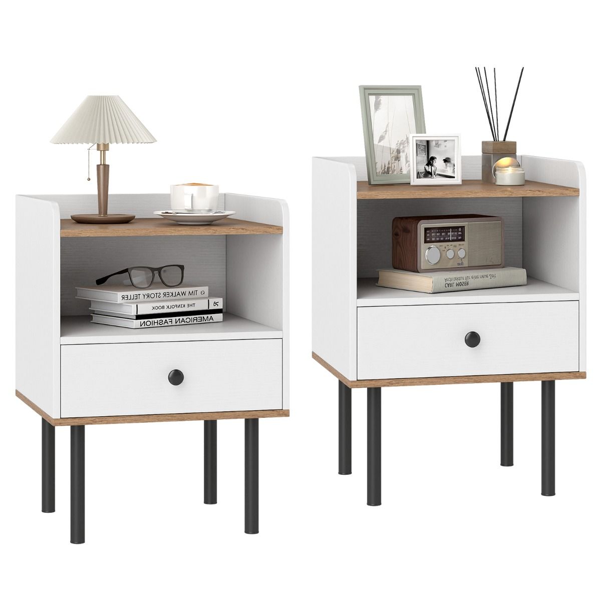 Modern Sofa Side Table with Drawer and Metal Legs for Small Spaces