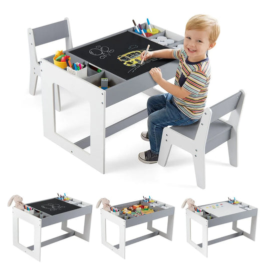 Multifunctional Kids Table and 2 Chairs Set with Whiteboard