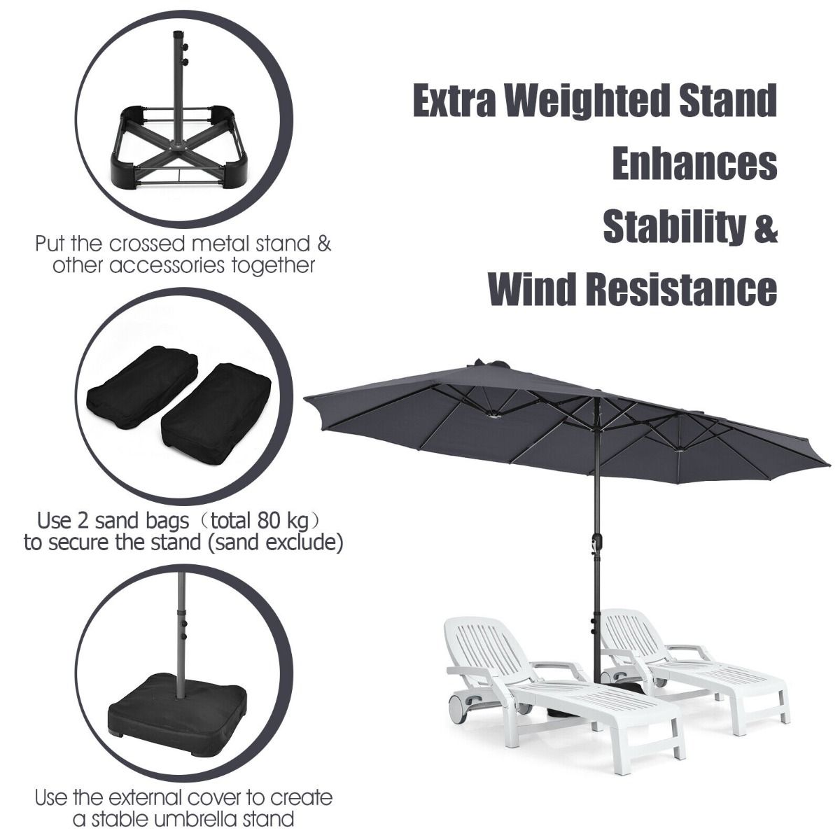 450CM Double Sided Outdoor Umbrella Twin Size with Crank Handle