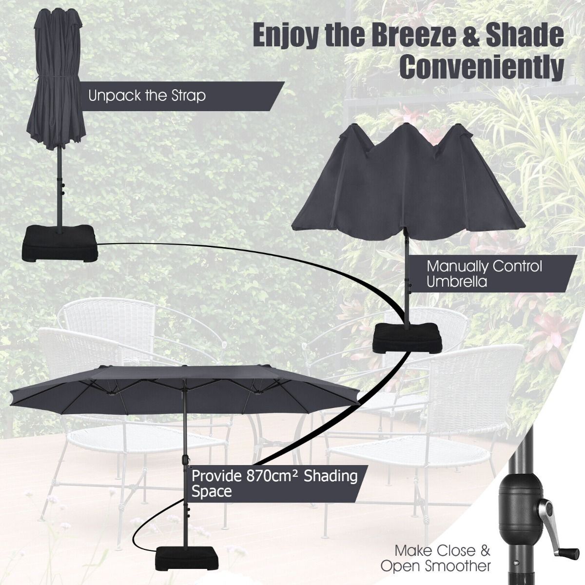 450CM Double Sided Outdoor Umbrella Twin Size with Crank Handle