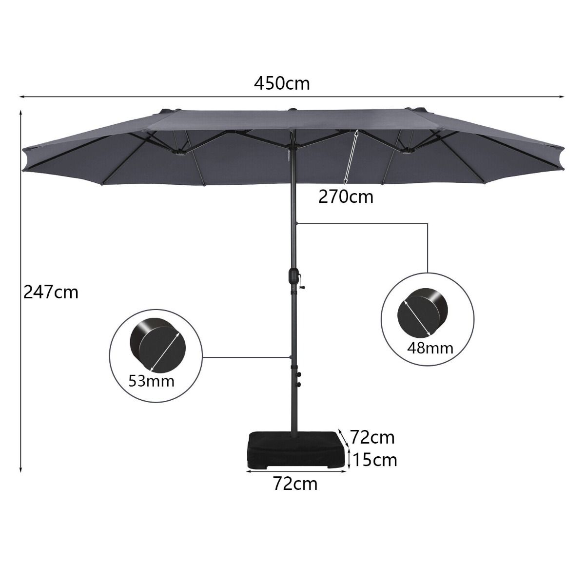 450CM Double Sided Outdoor Umbrella Twin Size with Crank Handle