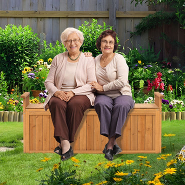 Outdoor Wood Storage Bench 209 L Large Storage Deck Box