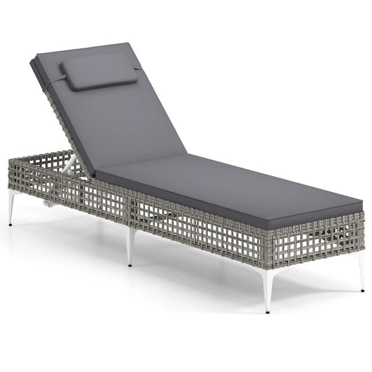 Patio Chaise Lounge PE Wicker Reclining Sun Lounger with 6-Level Adjustable Backrest