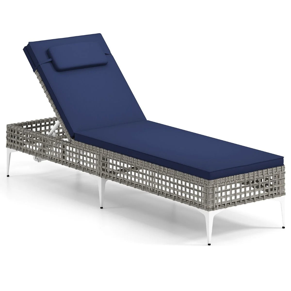 Patio Chaise Lounge PE Wicker Reclining Sun Lounger with 6-Level Adjustable Backrest