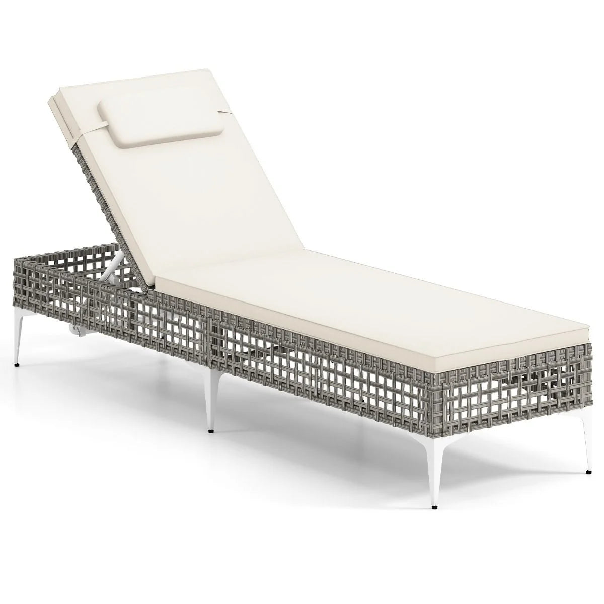 Patio Chaise Lounge PE Wicker Reclining Sun Lounger with 6-Level Adjustable Backrest