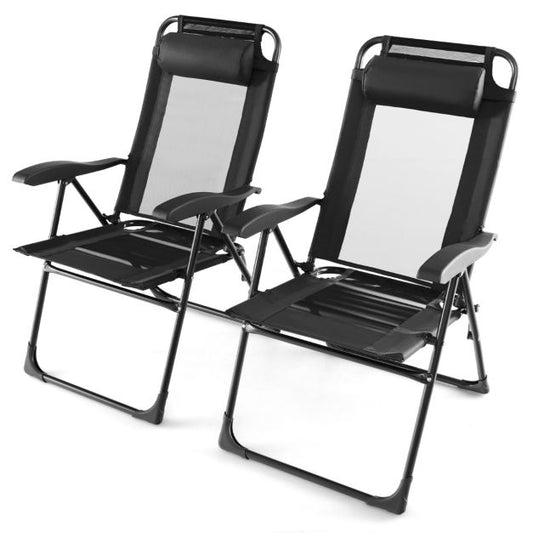 Patio Folding Chairs Set of 2 with Wide Armrests and 7-Level Backrest