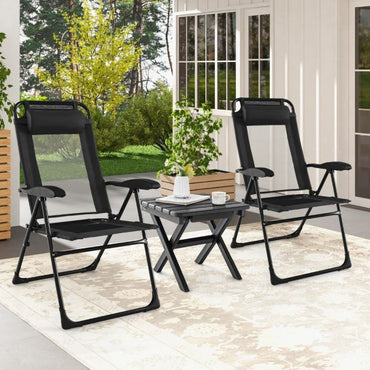 Patio Folding Chairs Set of 2 with Wide Armrests and 7-Level Backrest