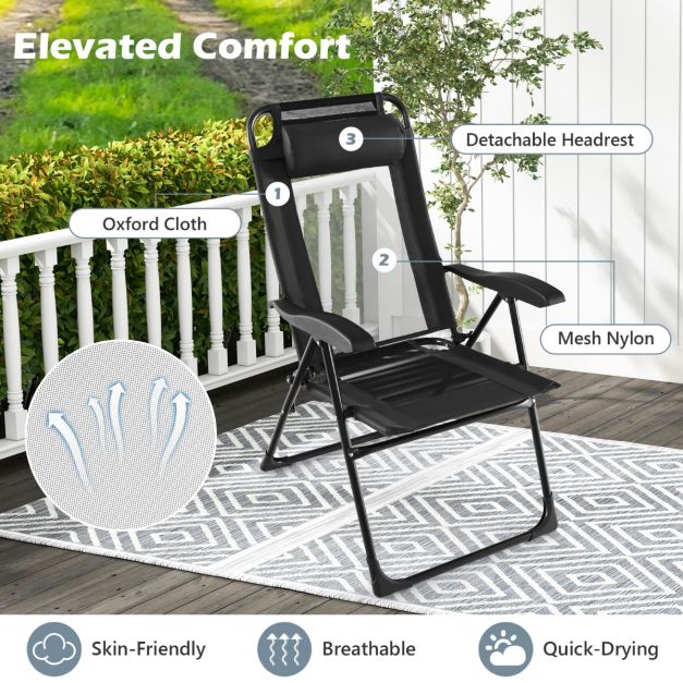 Patio Folding Chairs Set of 2 with Wide Armrests and 7-Level Backrest