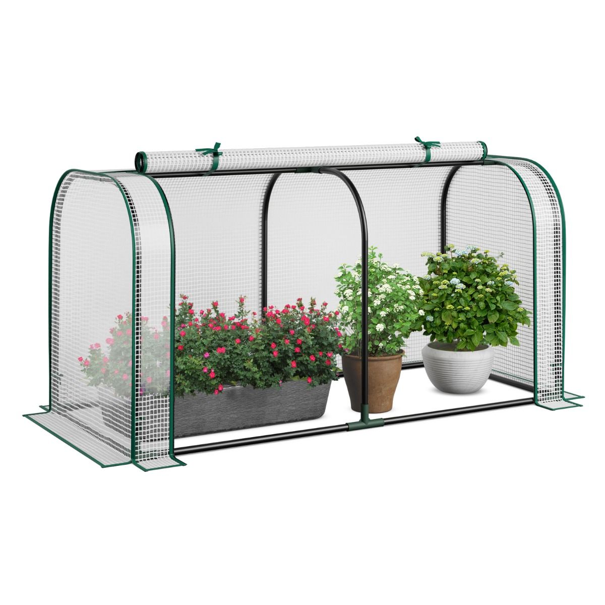 Portable Garden Patio Greenhouse with Roll-up Zipper Door and Waterproof Sun-Protective PE Cover