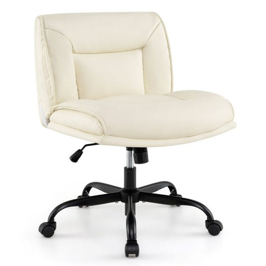 PU Leather Armless Desk Chair with Wide Backrest and Seat