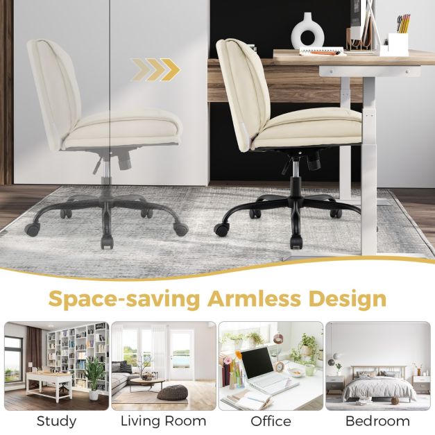 PU Leather Armless Desk Chair with Wide Backrest and Seat