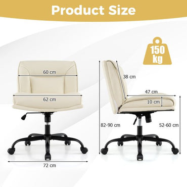 PU Leather Armless Desk Chair with Wide Backrest and Seat
