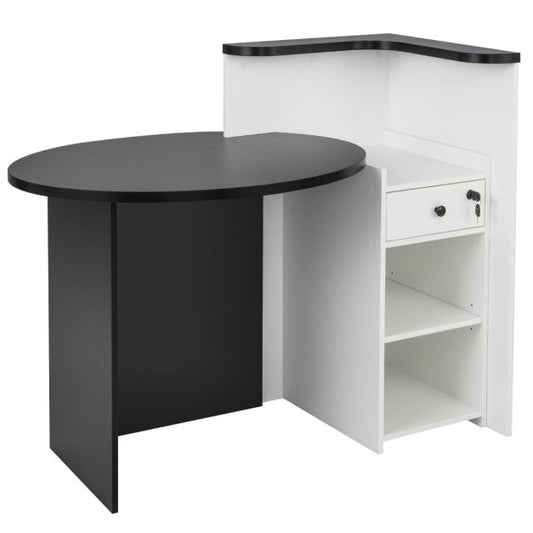 Reception Desk with Lockable Drawer and Adjustable Shelf for Office