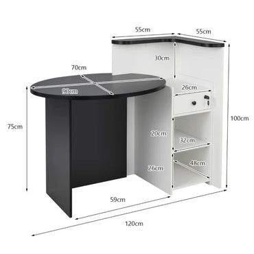 Reception Desk with Lockable Drawer and Adjustable Shelf for Office