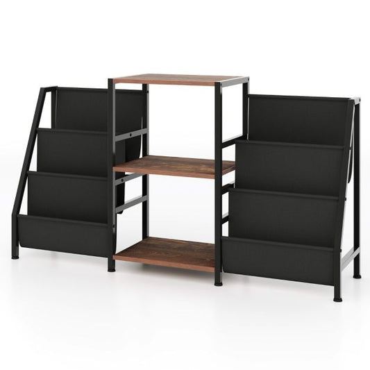 Record Player Stand with Open Shelves and 6 Storage Pockets