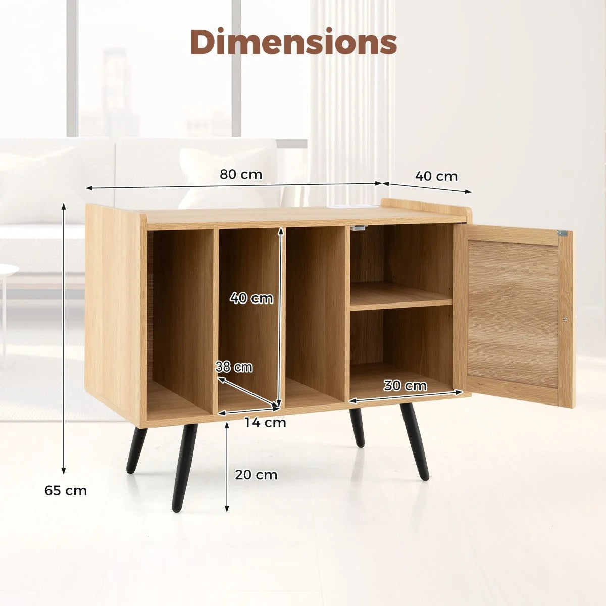 Record Player Stand with Charging Station Turntable Stand with Shelves and Adjustable Shelf