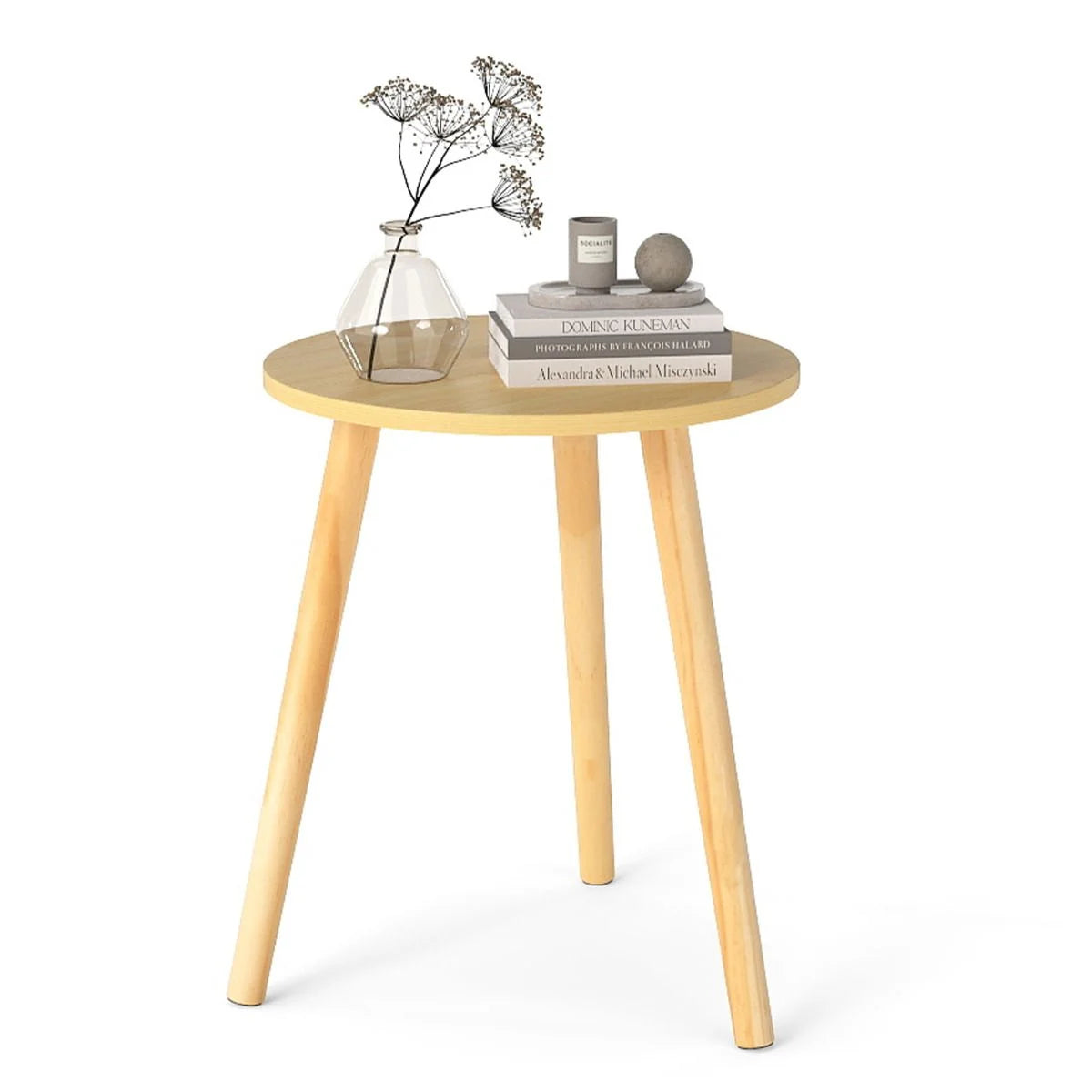 Round Coffee Table, Compact Wooden End Tea Table, Modern Sofa Side Table for Living Room Bedroom Balcony