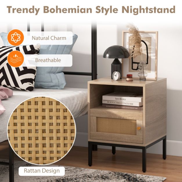 Set of 2 Nightstand with Storage Home Boho Style Accent Side Table