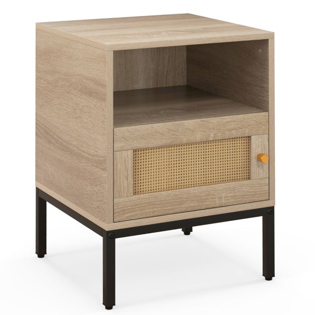 Set of 2 Nightstand with Storage Home Boho Style Accent Side Table