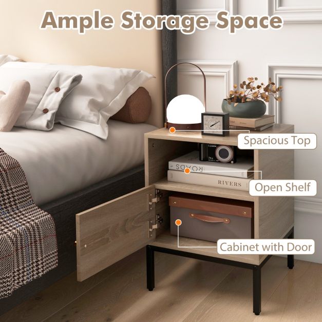 Set of 2 Nightstand with Storage Home Boho Style Accent Side Table