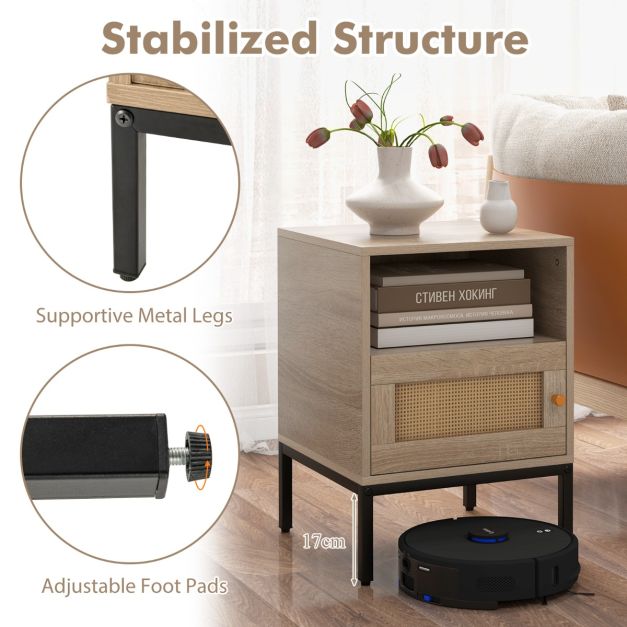 Set of 2 Nightstand with Storage Home Boho Style Accent Side Table