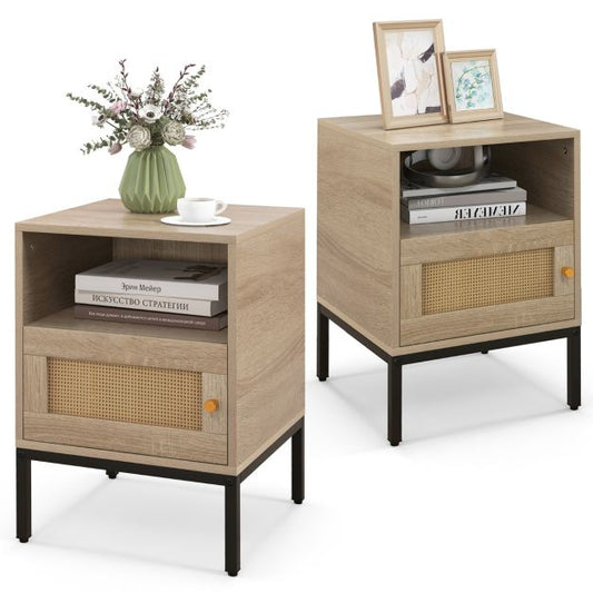 Set of 2 Nightstand with Storage Home Boho Style Accent Side Table