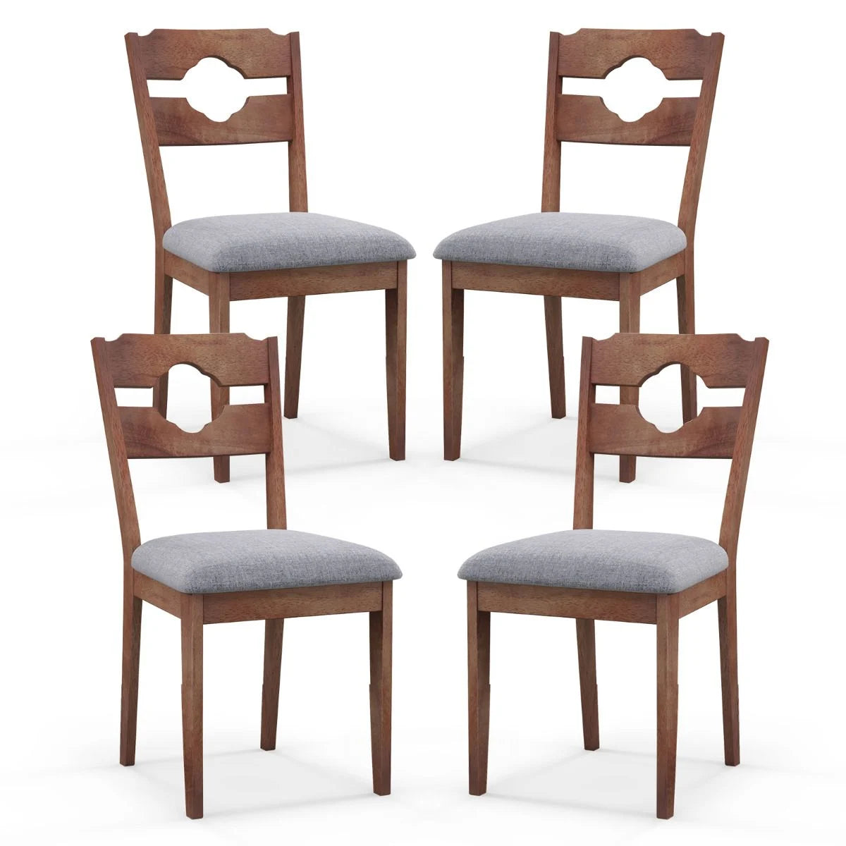 GiantexUK Dining Chairs Set of 2, Padded Rubber Wood Kitchen Counter Chairs with Ergonomic Backrest