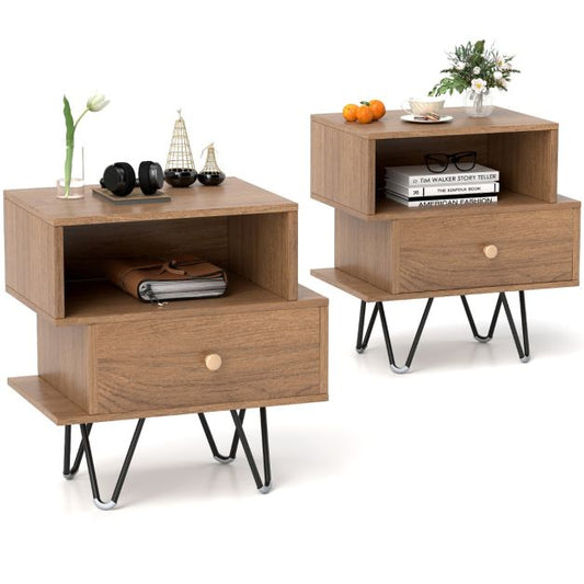 Mid Century Modern End Tables Set of 2 with Removable Drawer