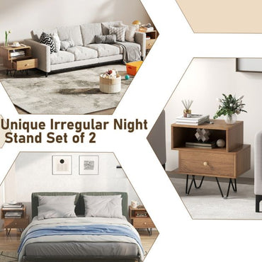 Mid Century Modern End Tables Set of 2 with Removable Drawer