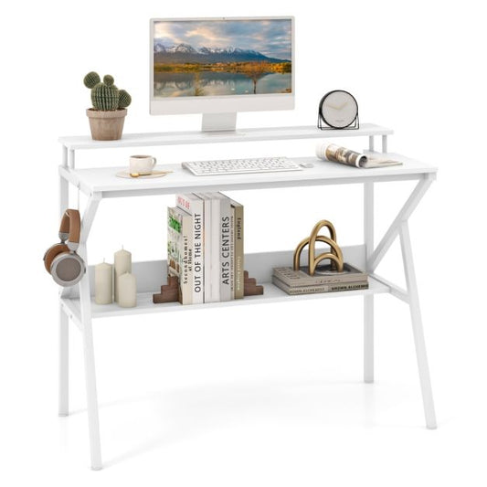 Space Saving Computer Desk with Monitor Stand and Open Shelf