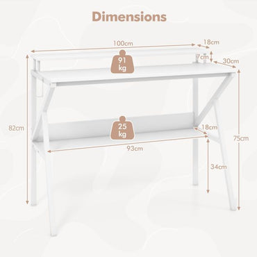 Space Saving Computer Desk with Monitor Stand and Open Shelf