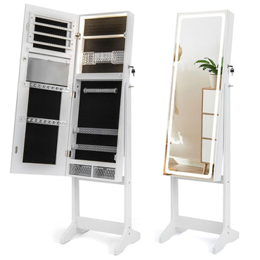 Standing Jewelry Cabinet with LED Lights Lipstick Box and 2 Drawers