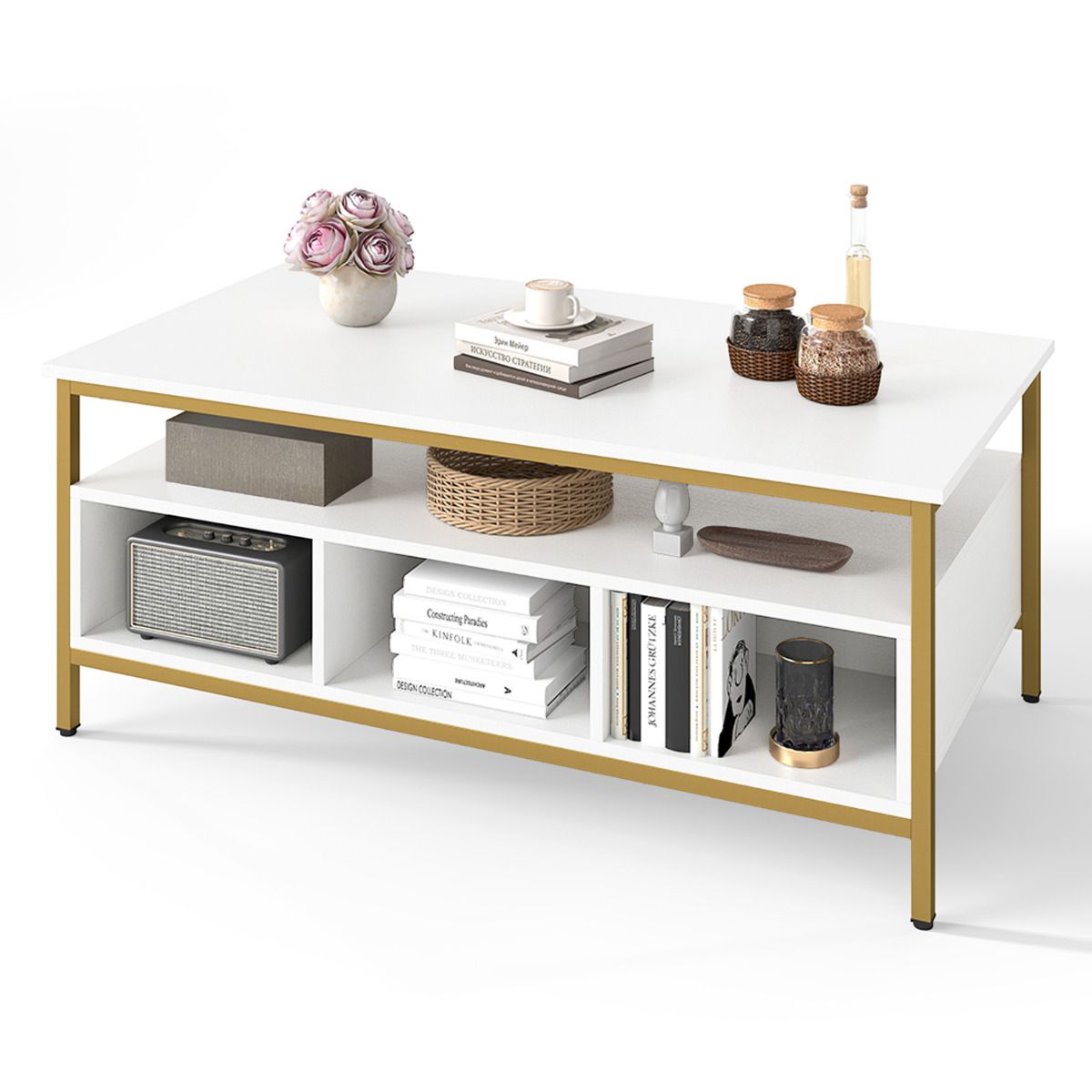 Wooden Cocktail Center Table with Storage Shelf