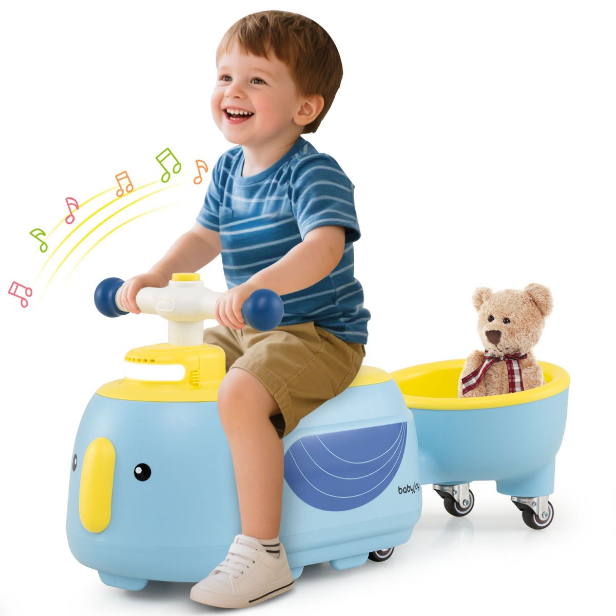 Toddler Ride on Toy with Trailer Sliding Car with Light and Music