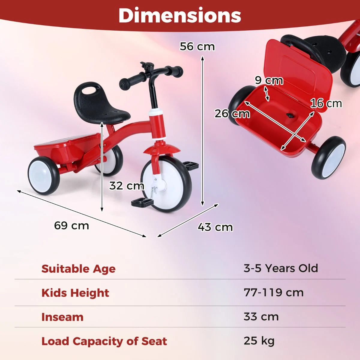 Toddler Tricycle Bike with Glowing Wheels and 4-Level Adjustable Seat