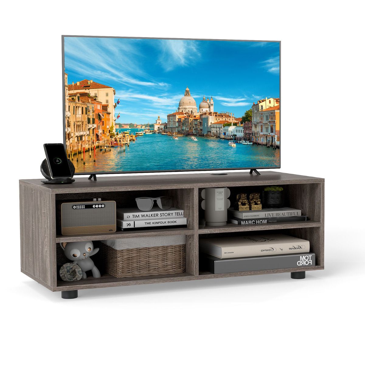TV Stand for TVs up to 40", Wooden TV Cabinet Media Entertainment Center, 4 Cubes