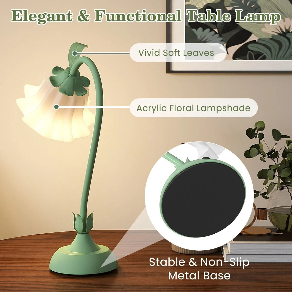 Vintage Nightstand Lamp with Lily of the Valley Acrylic Lampshade