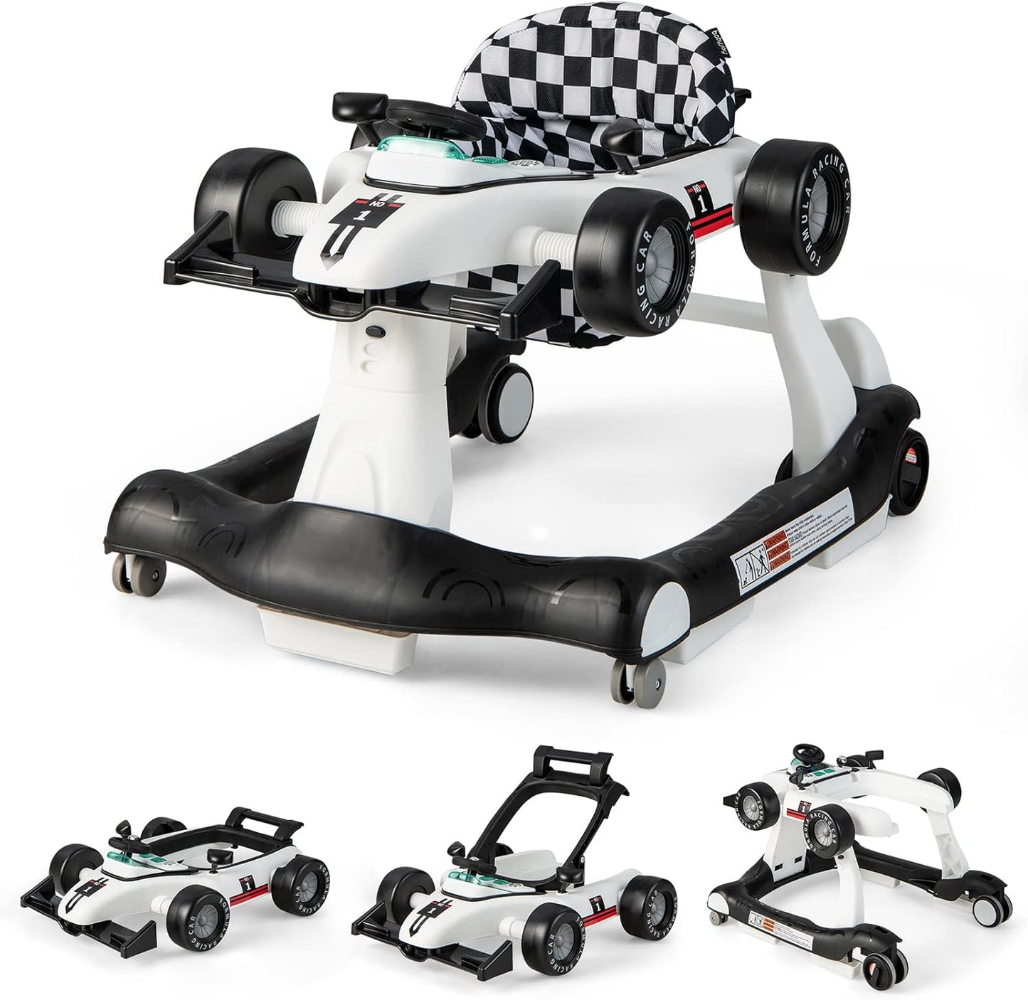 Foldable Push Along Walkers with Adjustable Height & Speed, Music, Lights