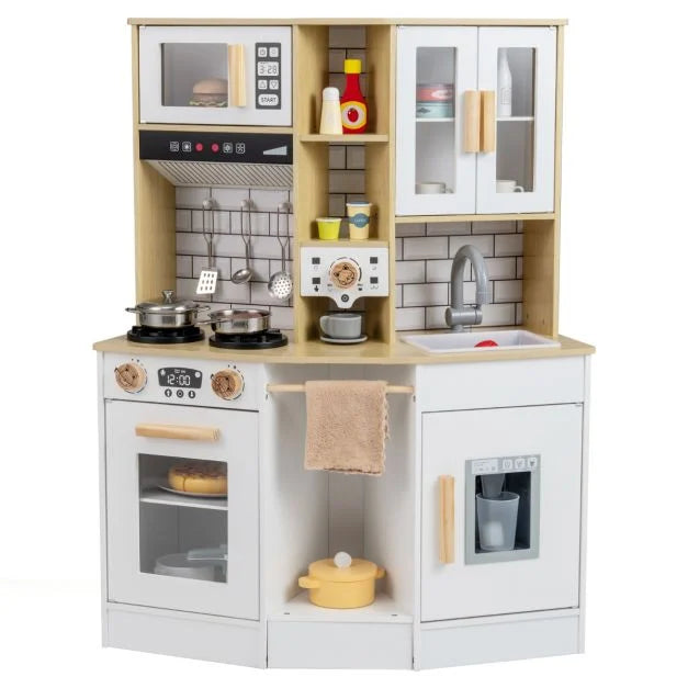 Wooden Kitchen Playset with Sound and Light for Boys Girls