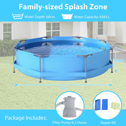 10/12 Feet Round Outdoor Framed Pool Set with Filter Pump