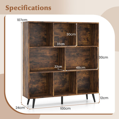 Bookcase 80/100/120/140 CM Storage Organizer with 4/5/5/5 Tapered Metal Legs